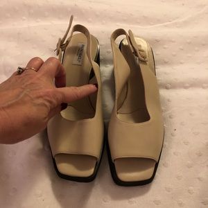 Bruno Magli light tan wedge sling backs, sz 10